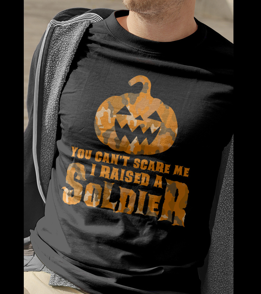 You Can't Scare Me I Raised A Soldier Halloween Camo Pumpkin T-Shirt