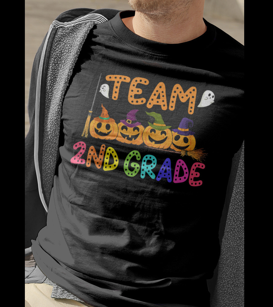Team 2nd Grade Halloween Pumpkin Crew T-Shirt