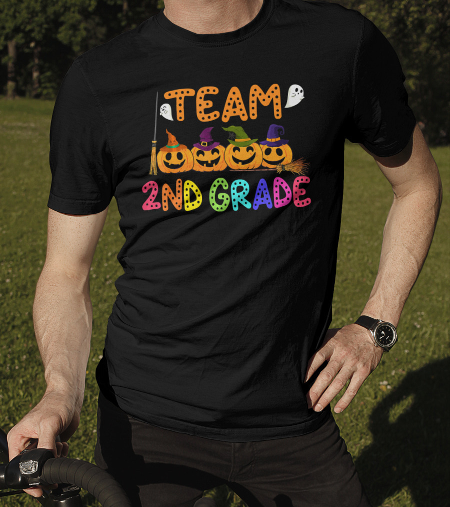 Team 2nd Grade Halloween Pumpkin Crew T-Shirt