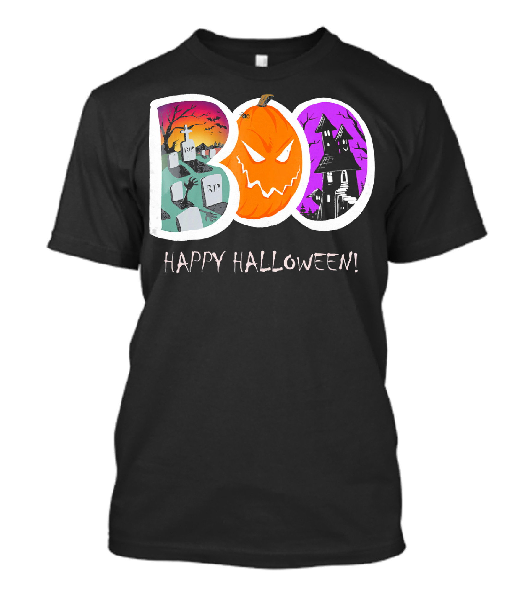 Happy Halloween Boo Trick Or Treat Pumpkin Graveyard Haunted House T-Shirt