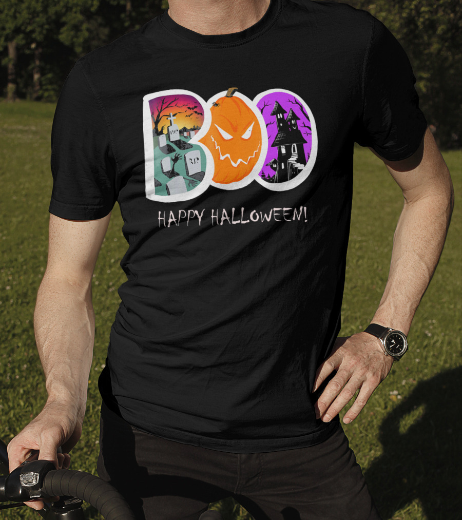 Happy Halloween Boo Trick Or Treat Pumpkin Graveyard Haunted House T-Shirt