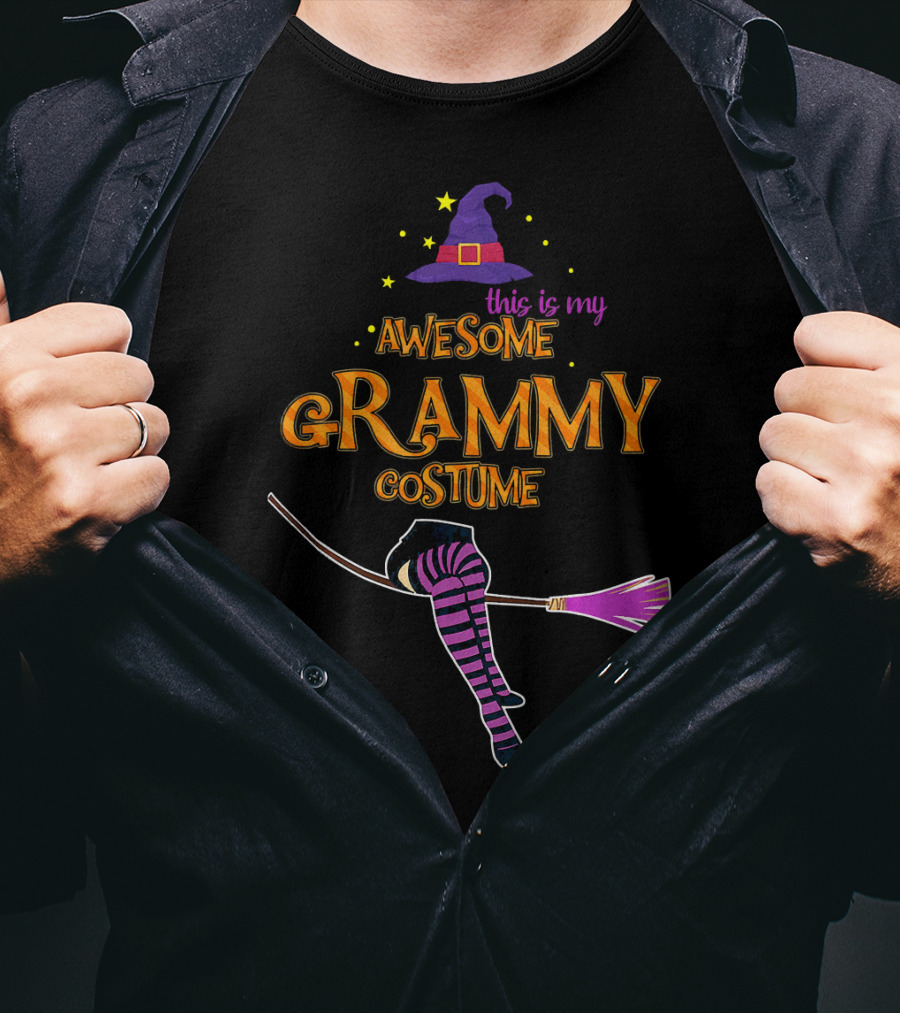 Halloween This Is My Awesome Grammy Costume Witch Hat Broomstick T-Shirt