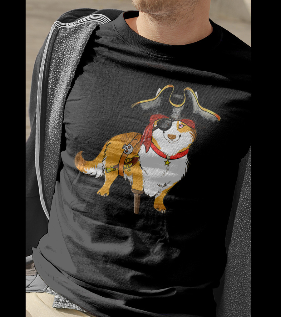 Funny Corgi Pirates With Pegleg And Eyepatch T-Shirt