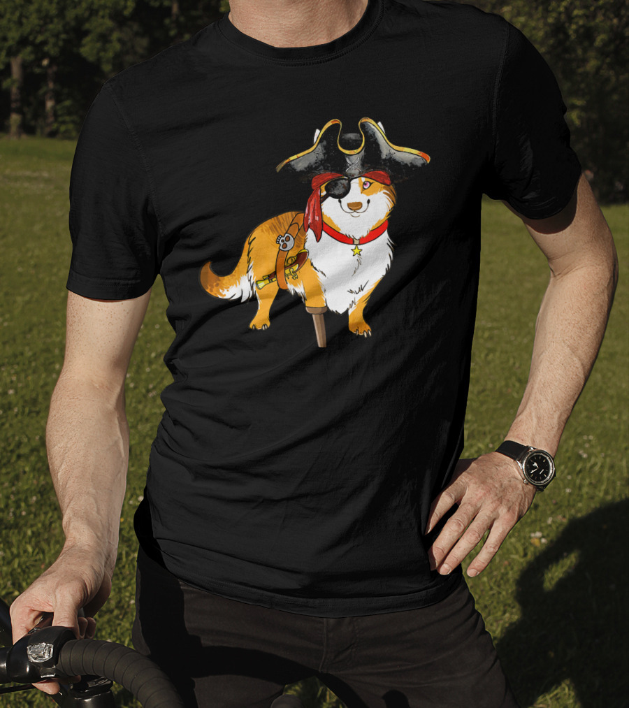 Funny Corgi Pirates With Pegleg And Eyepatch T-Shirt