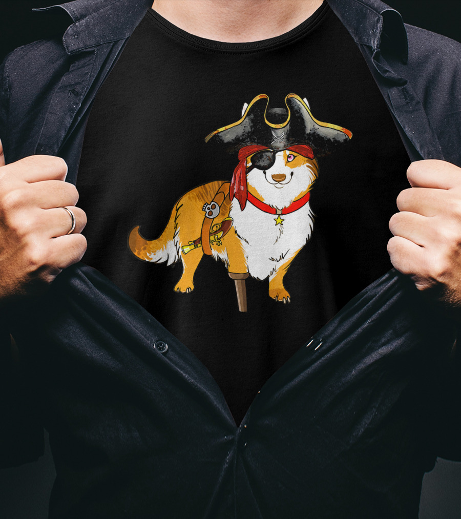 Funny Corgi Pirates With Pegleg And Eyepatch T-Shirt