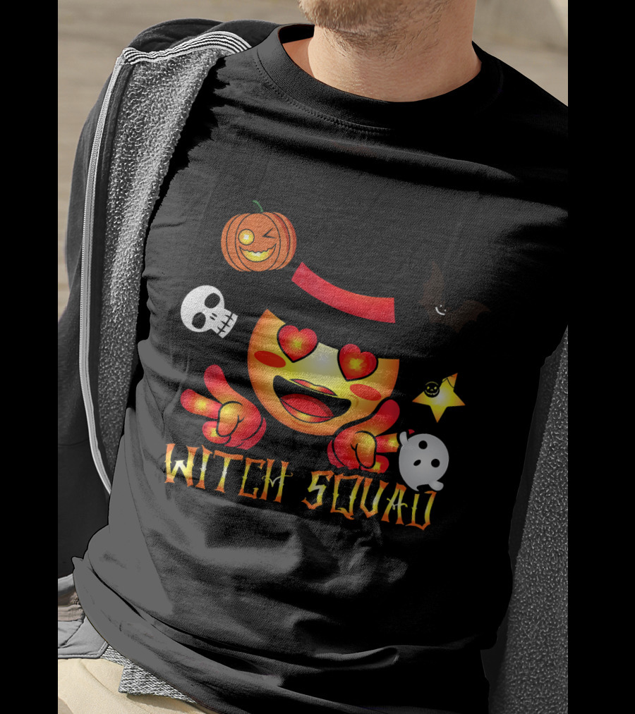 Witch Squad Halloween Emoji Pumpkin Bat Skull Ghost T-Shirt