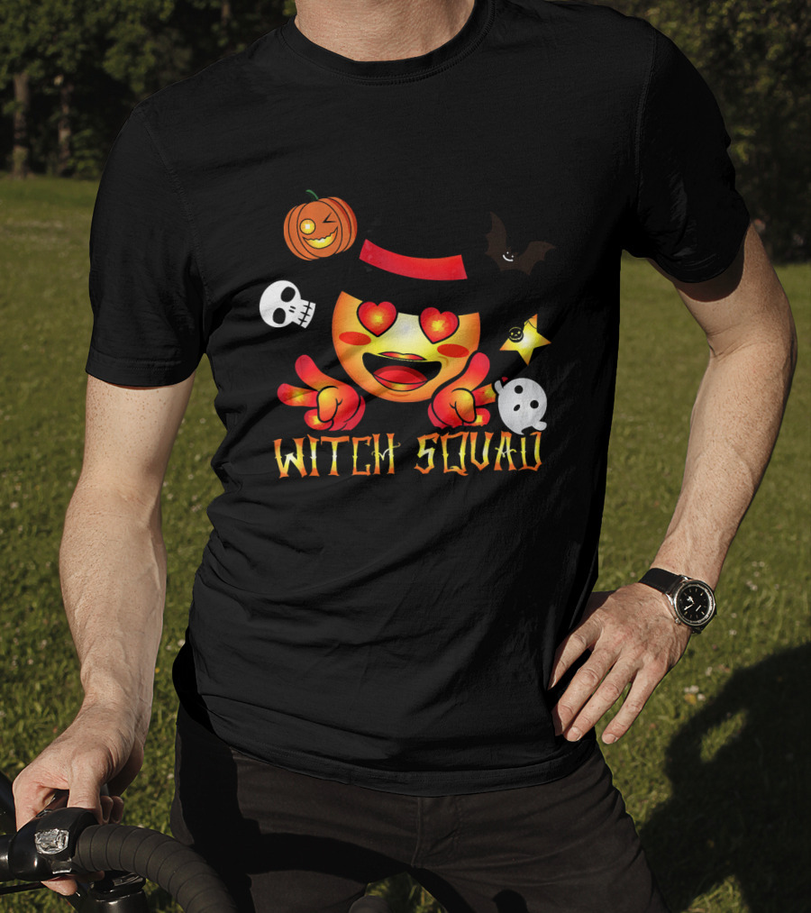Witch Squad Halloween Emoji Pumpkin Bat Skull Ghost T-Shirt