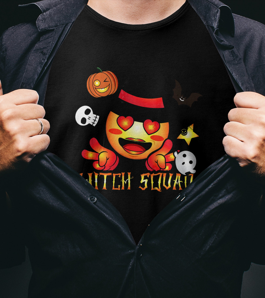 Witch Squad Halloween Emoji Pumpkin Bat Skull Ghost T-Shirt