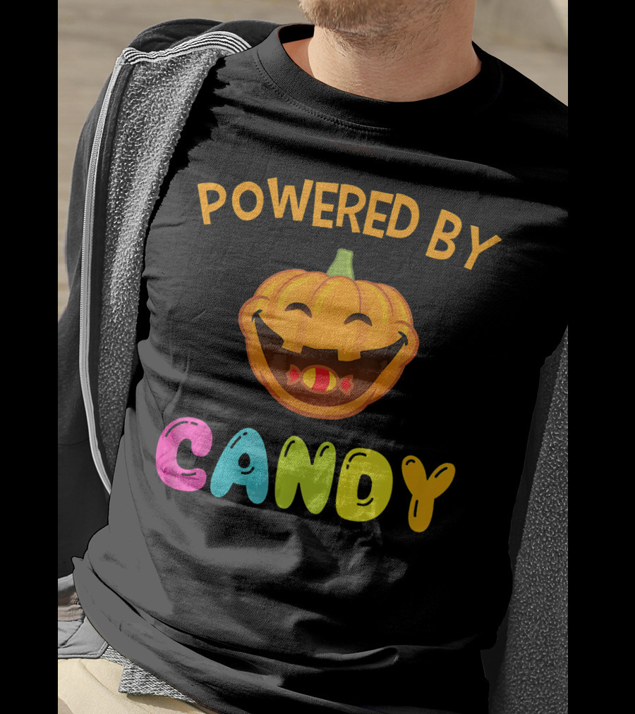Powered By Candy Halloween Pumpkin Face T-Shirt