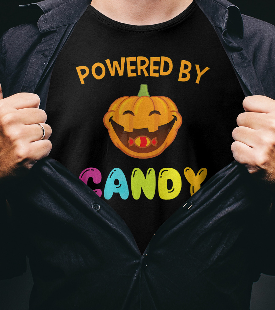 Powered By Candy Halloween Pumpkin Face T-Shirt