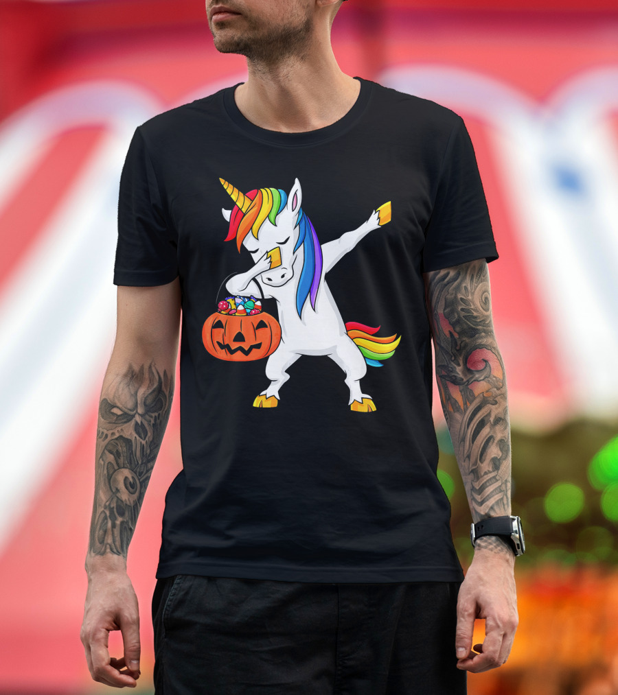Dabbing Unicorn Halloween Pumpkin Candy Dab Girl T-Shirt