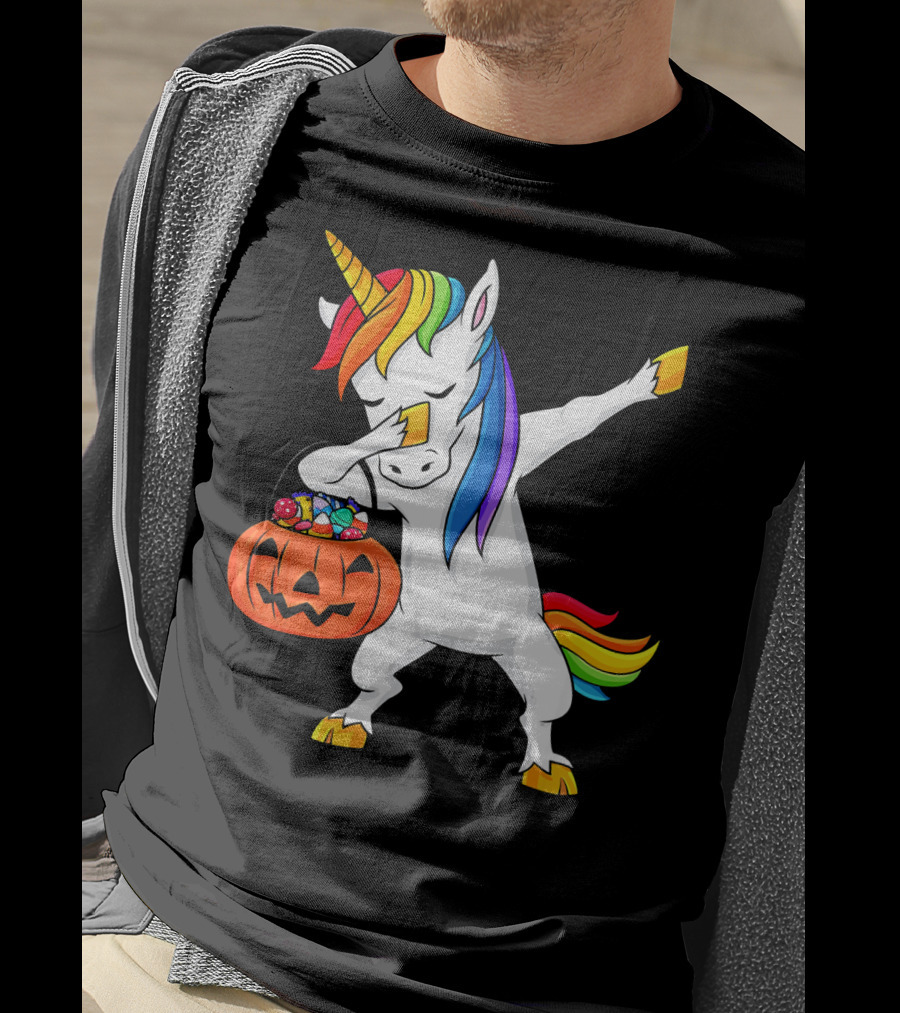 Dabbing Unicorn Halloween Pumpkin Candy Dab Girl T-Shirt