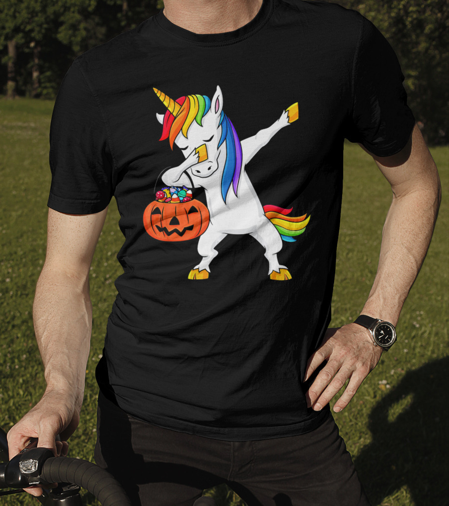 Dabbing Unicorn Halloween Pumpkin Candy Dab Girl T-Shirt