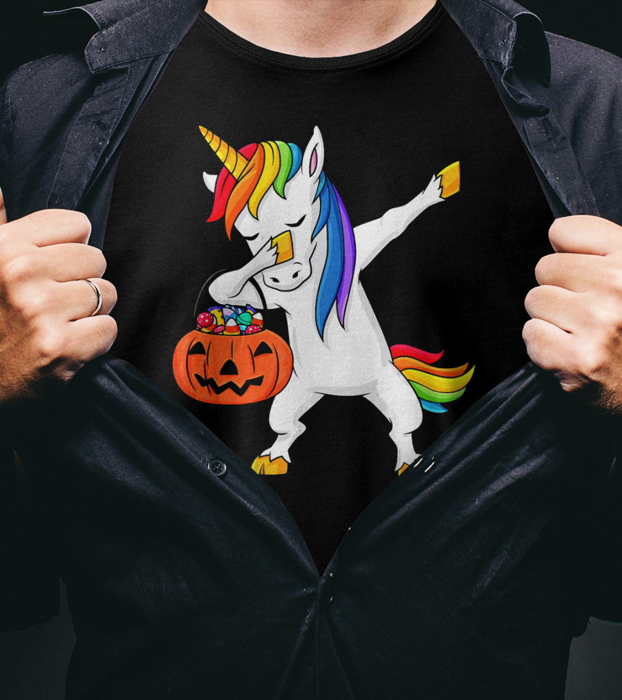 Dabbing Unicorn Halloween Pumpkin Candy Dab Girl T-Shirt
