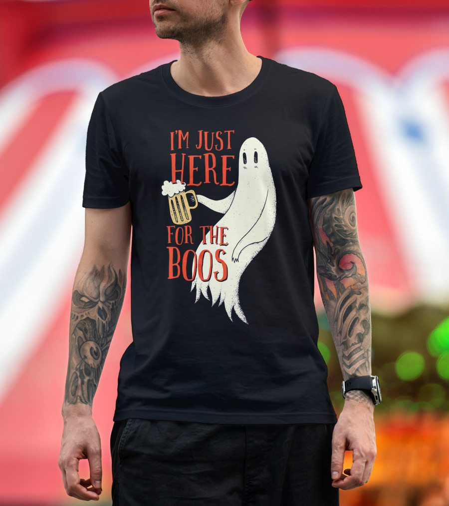 I'm Just Here For The Boos Ghost Holding Beer T-Shirt