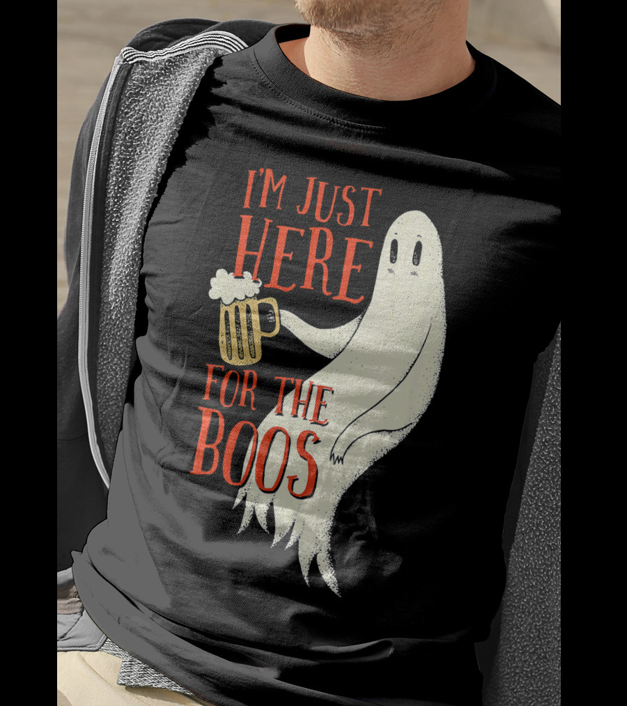 I'm Just Here For The Boos Ghost Holding Beer T-Shirt