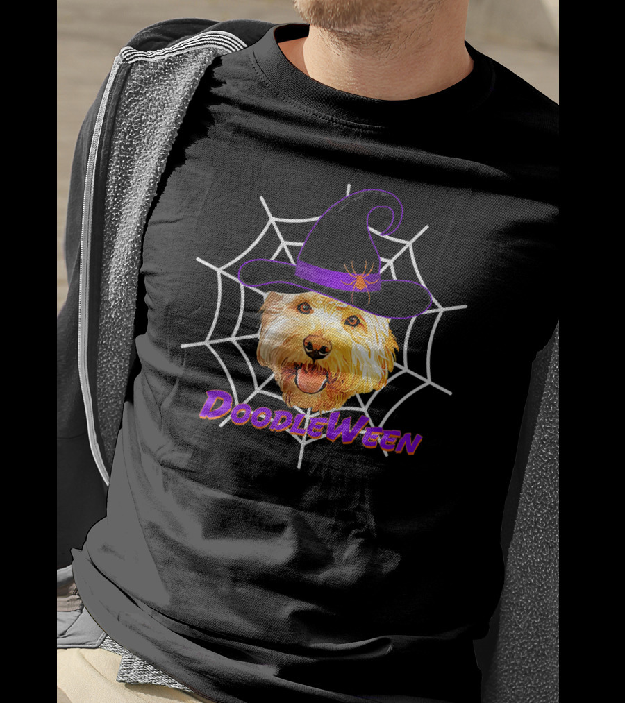 DoodleWeen Goldendoodle In Witch Hat Halloween Dog T-Shirt