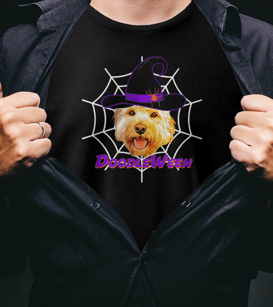 DoodleWeen Goldendoodle In Witch Hat Halloween Dog T-Shirt