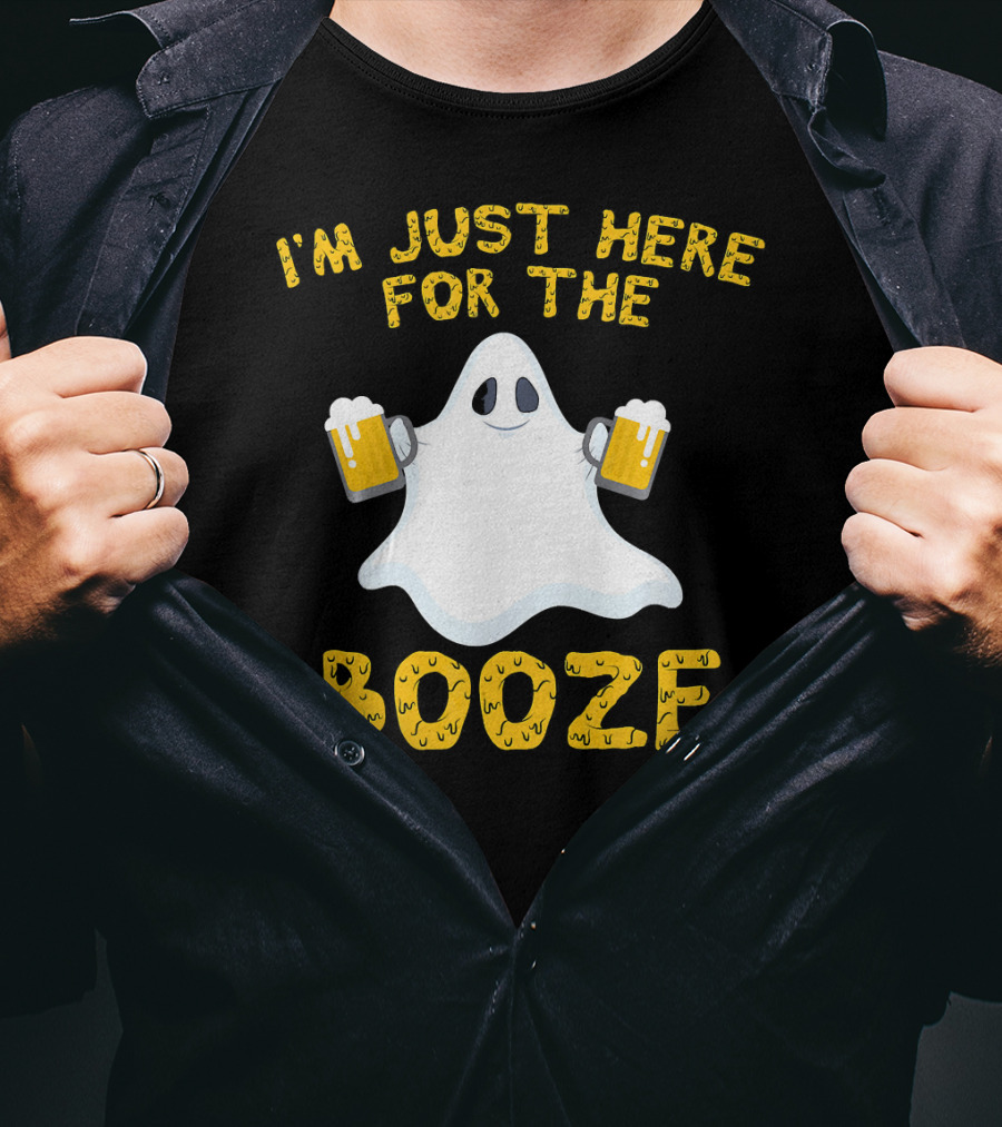 I'm Just Here For The Booze Ghost Holding Beer Mugs T-Shirt