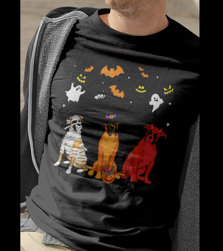 Halloween Boxer Dogs Mummy Witch Ghosts Bats T-Shirt