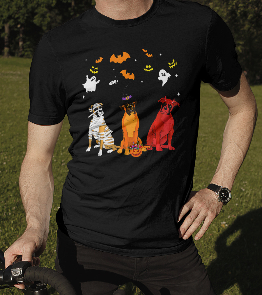 Halloween Boxer Dogs Mummy Witch Ghosts Bats T-Shirt