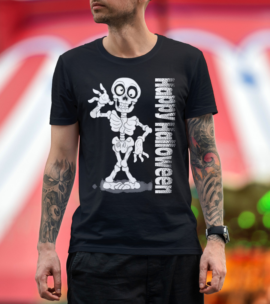Happy Halloween Funny Scary Skeleton Cel T-Shirt