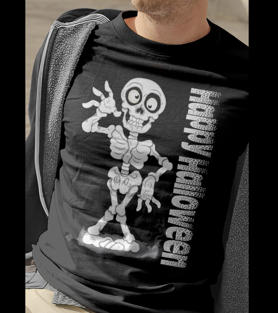 Happy Halloween Funny Scary Skeleton Cel T-Shirt