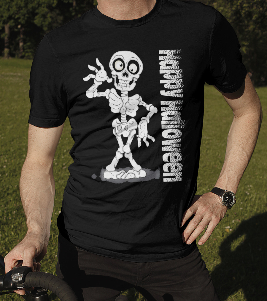 Happy Halloween Funny Scary Skeleton Cel T-Shirt