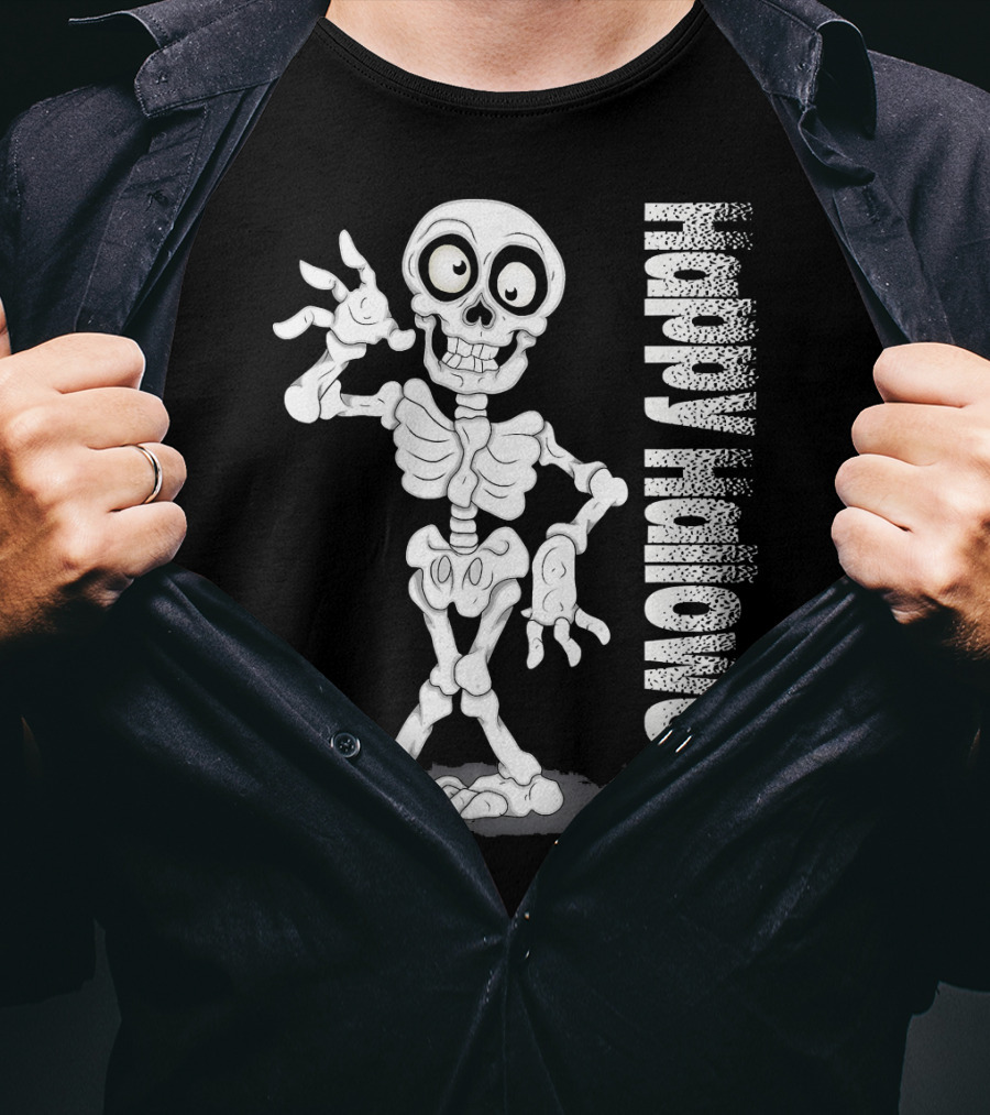 Happy Halloween Funny Scary Skeleton Cel T-Shirt