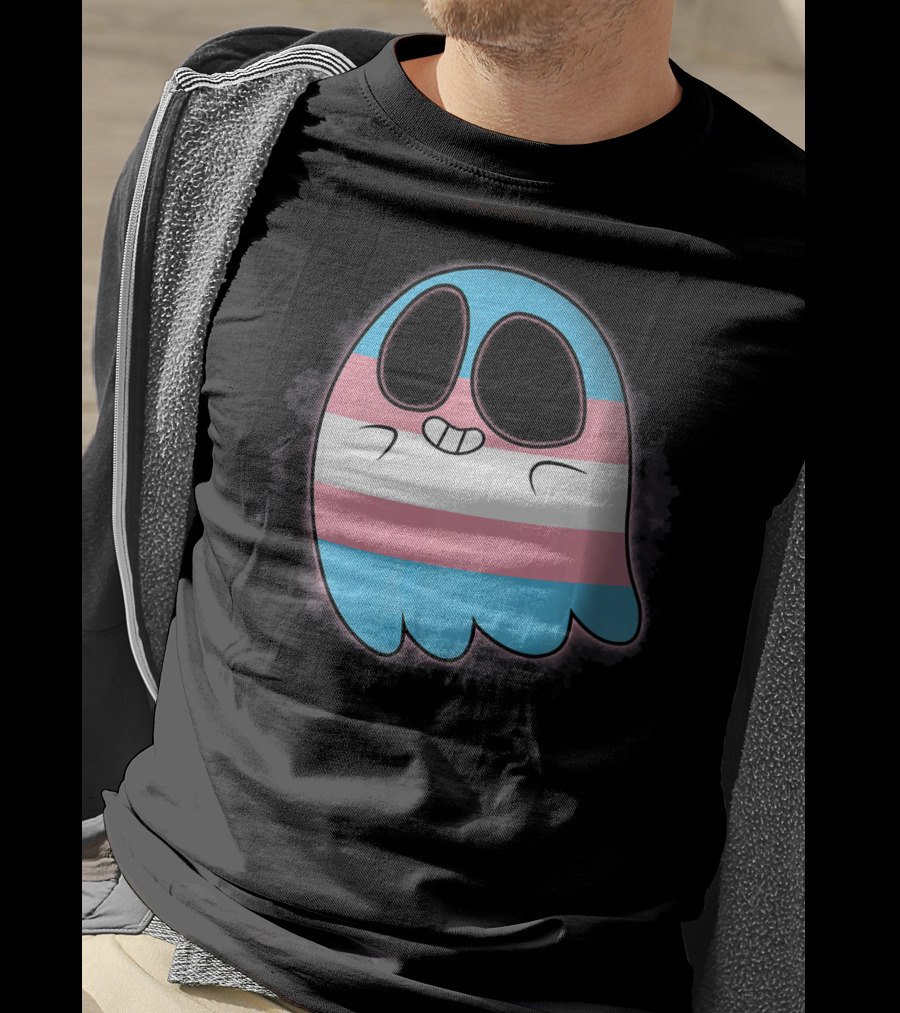Cute Smiling Rainbow Transgender Ghost Pac-Man T-Shirt