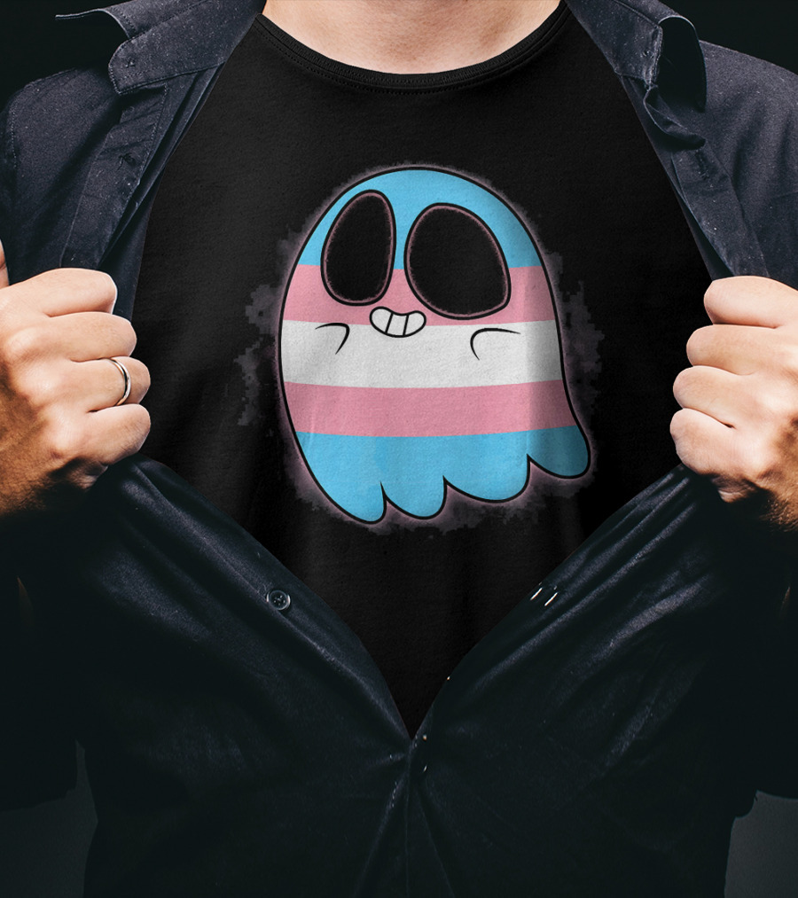 Cute Smiling Rainbow Transgender Ghost Pac-Man T-Shirt