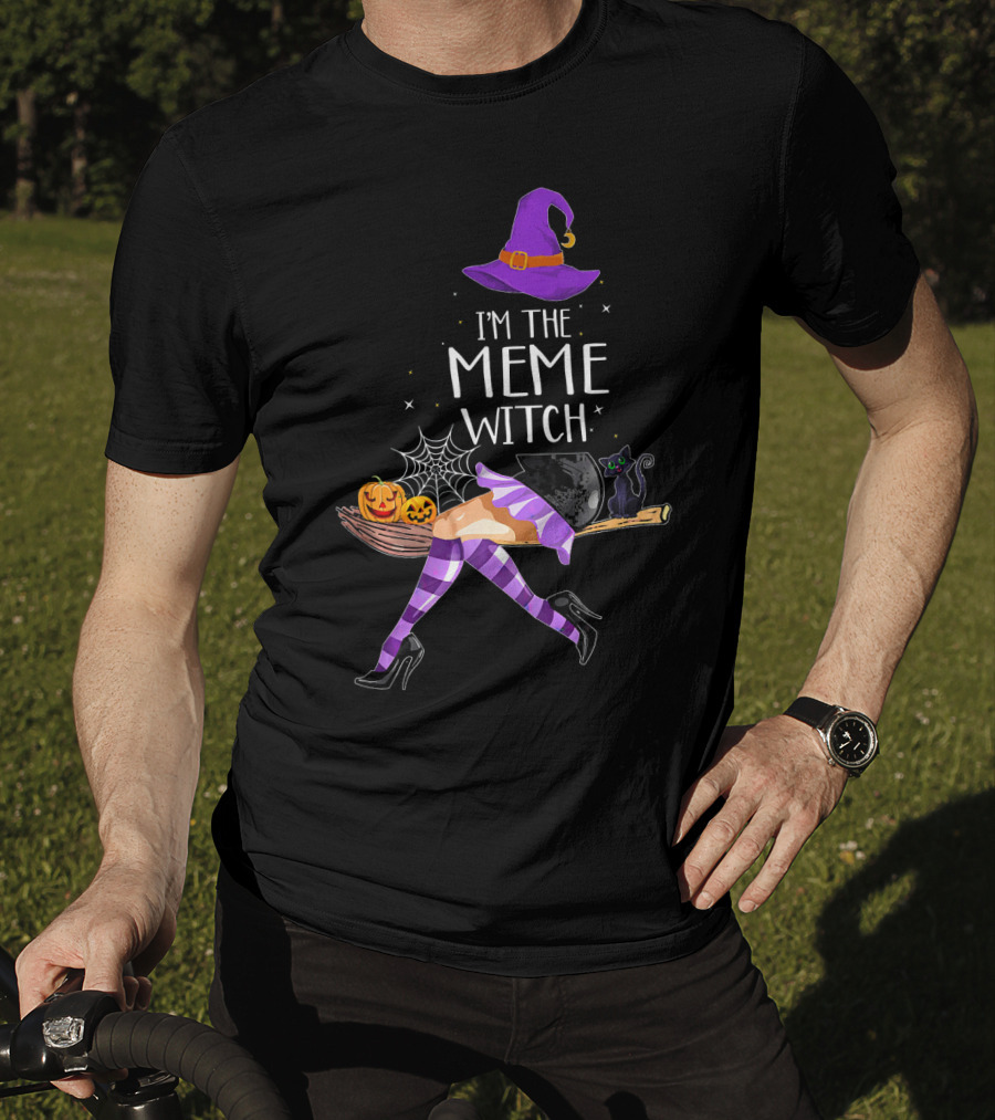 I'm The Meme Witch Halloween Cat Pumpkin Broomstick Hat T-Shirt