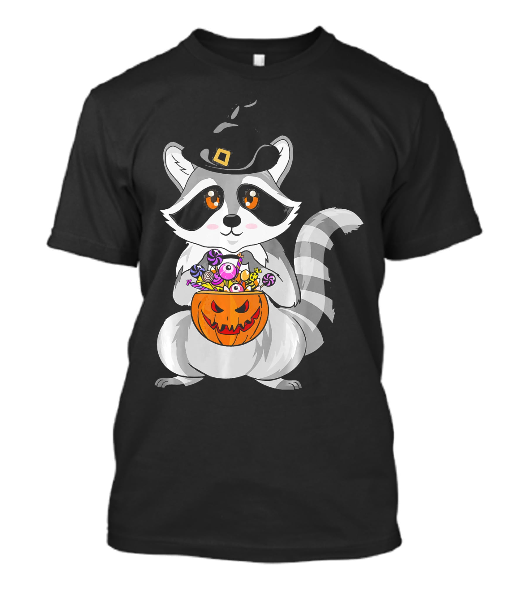 Halloween Raccoon Witch Hat Pumpkin Candy T-Shirt