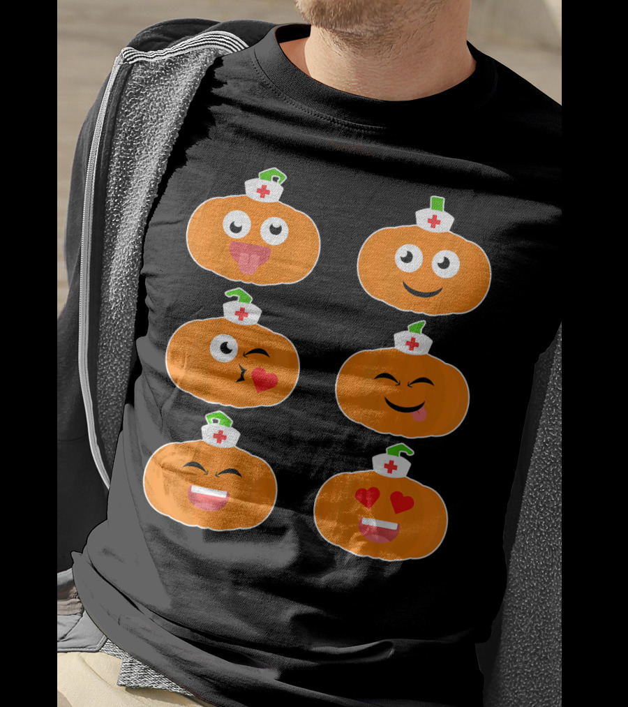 Nurse Halloween Pumpkin Emoticons T-Shirt