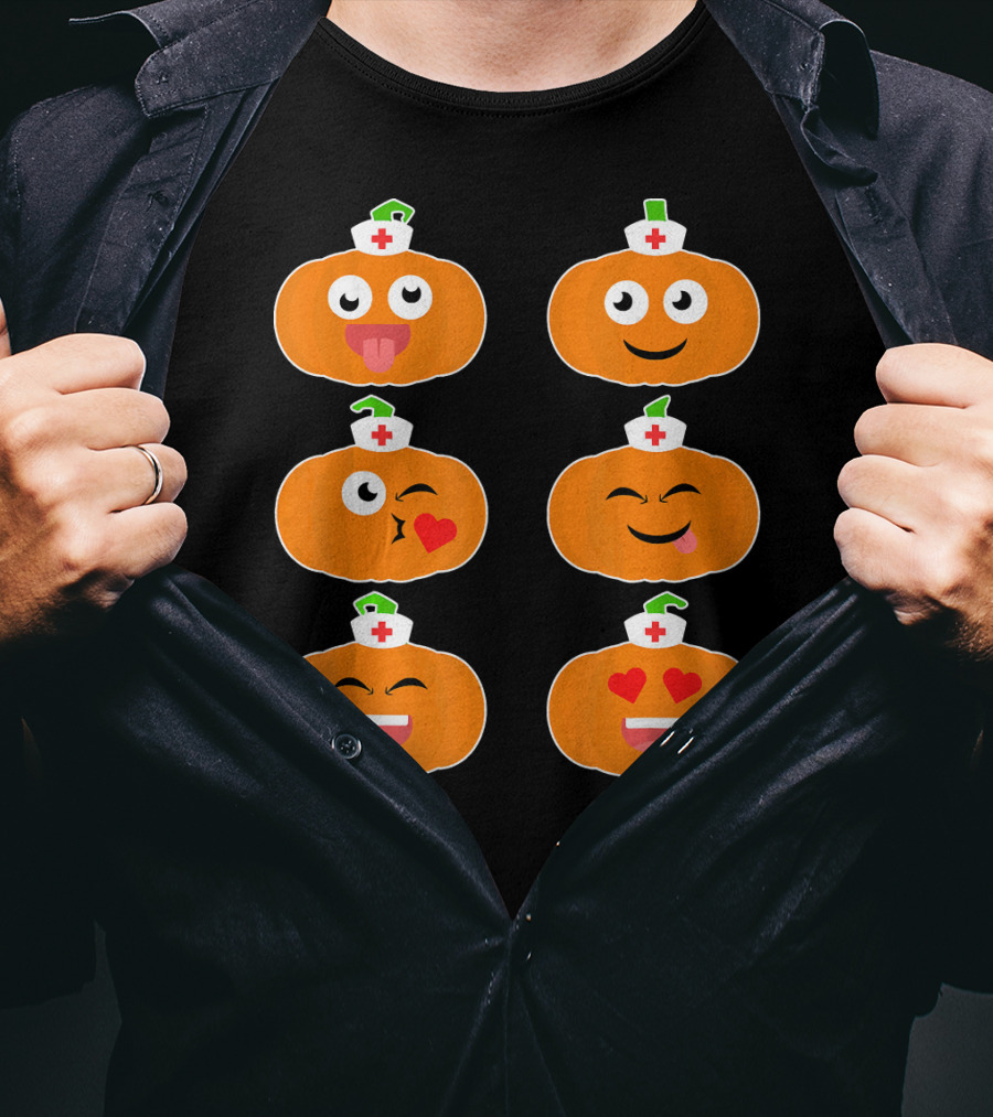 Nurse Halloween Pumpkin Emoticons T-Shirt