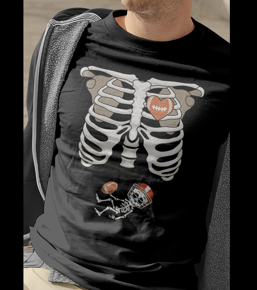 Pregnancy Skeleton Rib Funny Foo Baby Skeleton Football Heart Helmet T-Shirt