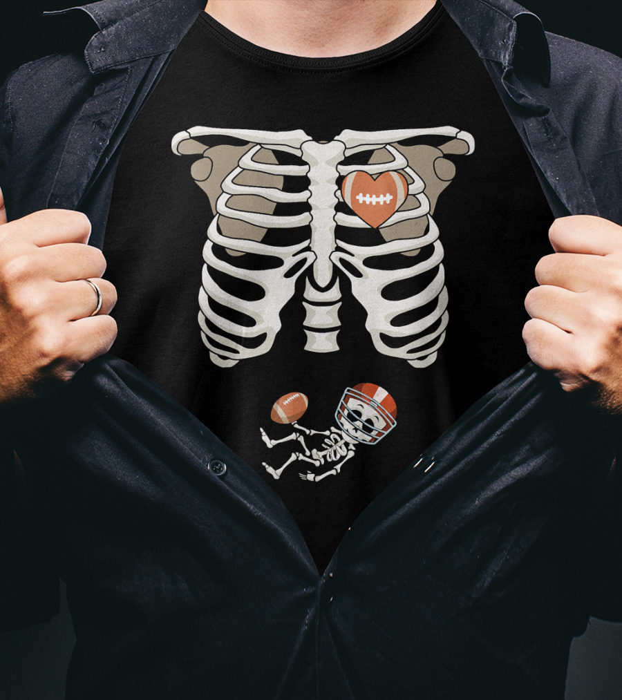 Pregnancy Skeleton Rib Funny Foo Baby Skeleton Football Heart Helmet T-Shirt