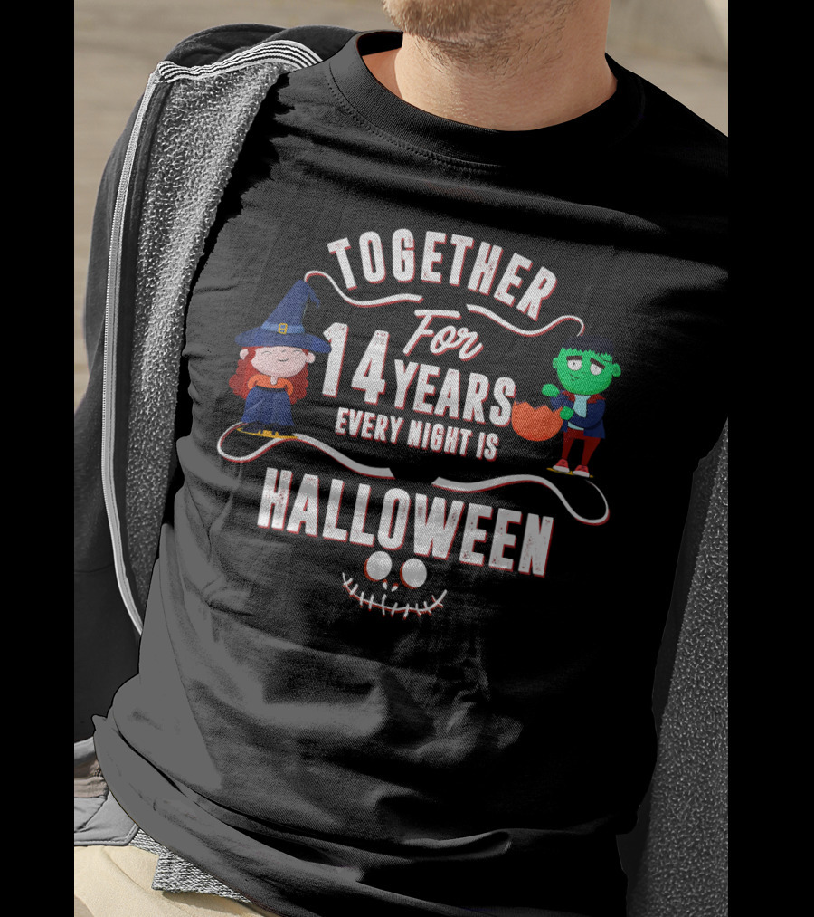 Together For 14 Years Every Night Is Halloween Witch And Frankenstein T-Shirt