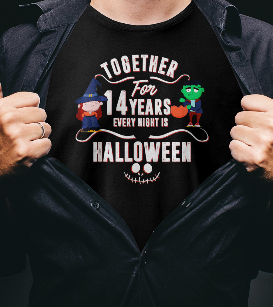 Together For 14 Years Every Night Is Halloween Witch And Frankenstein T-Shirt
