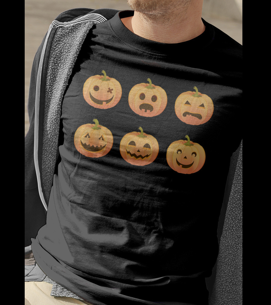 Pumpkin Emoji Faces Halloween Expressions T-Shirt