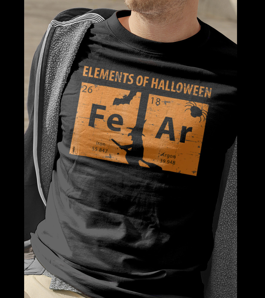 Elements Of Halloween Periodic Table Fe Ar 26 18 Iron Argon Witch Bat Spider T-Shirt