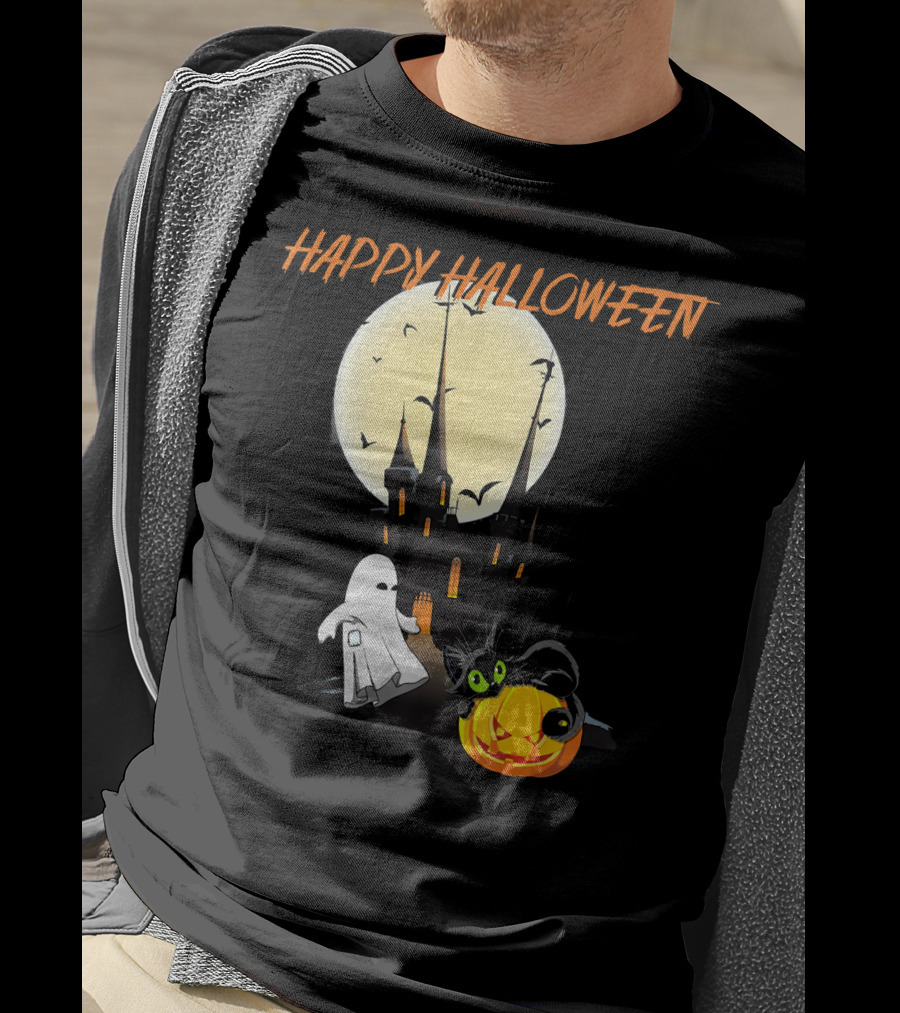 Happy Halloween Ghost Scary Cat Moon Pumpkin T-Shirt
