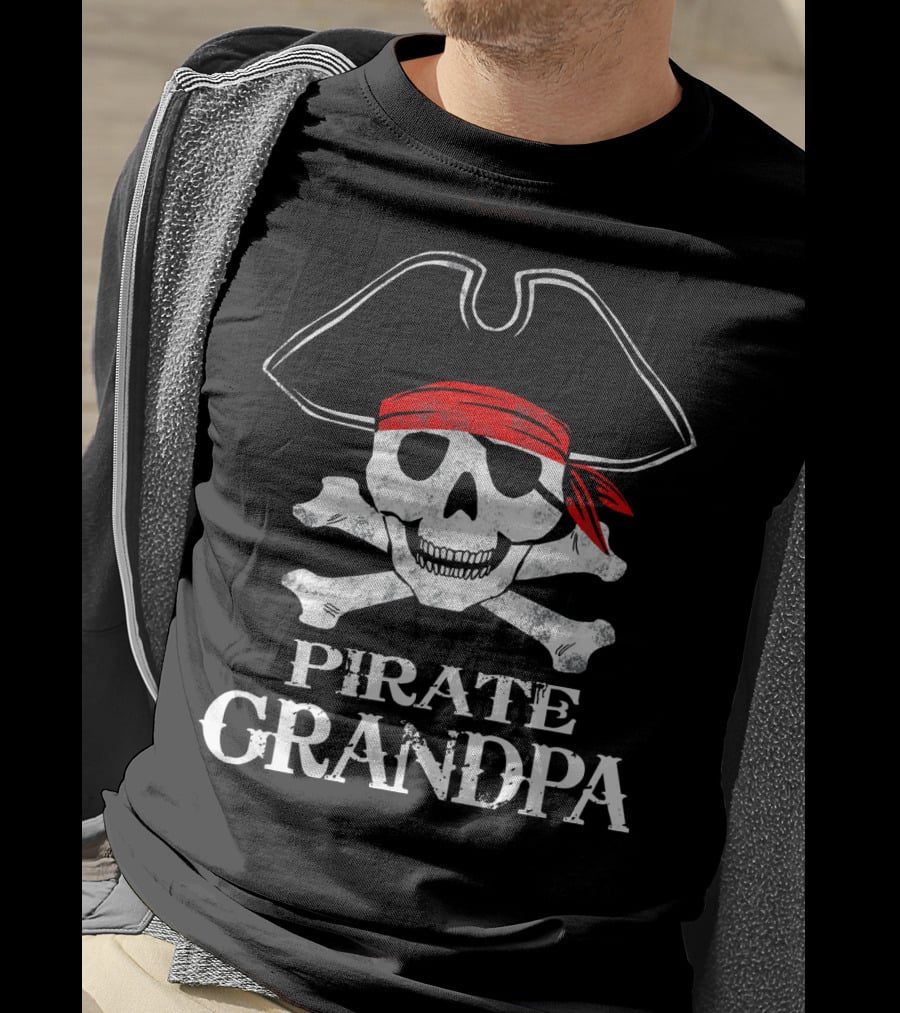 Pirate Grandpa Skull With Crossbones And Bandana T-Shirt