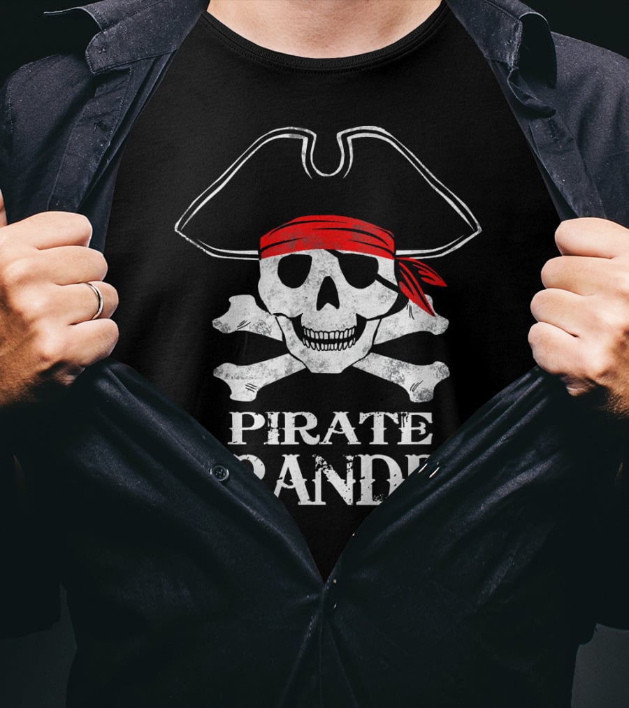 Pirate Grandpa Skull With Crossbones And Bandana T-Shirt