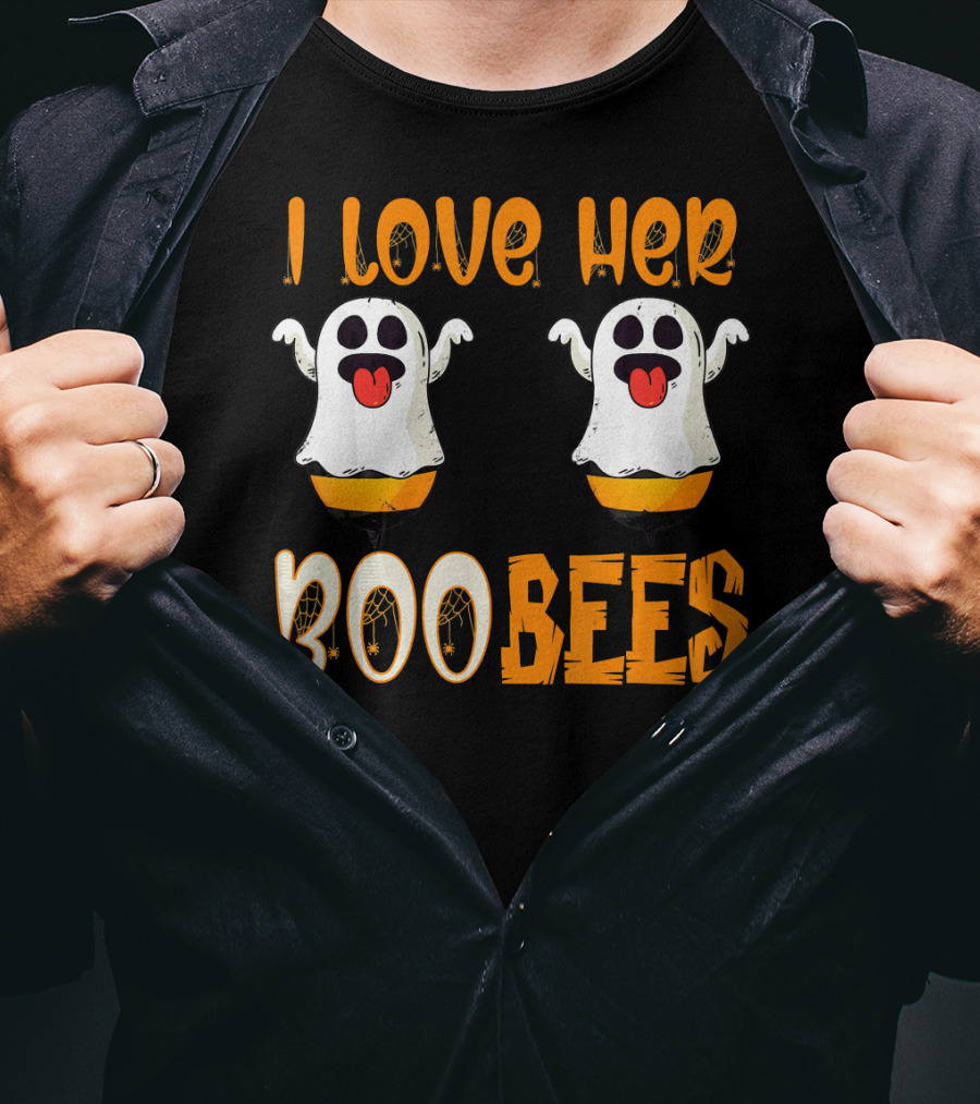 I Love Her Boo Bees Ghost Halloween Matching T-Shirt