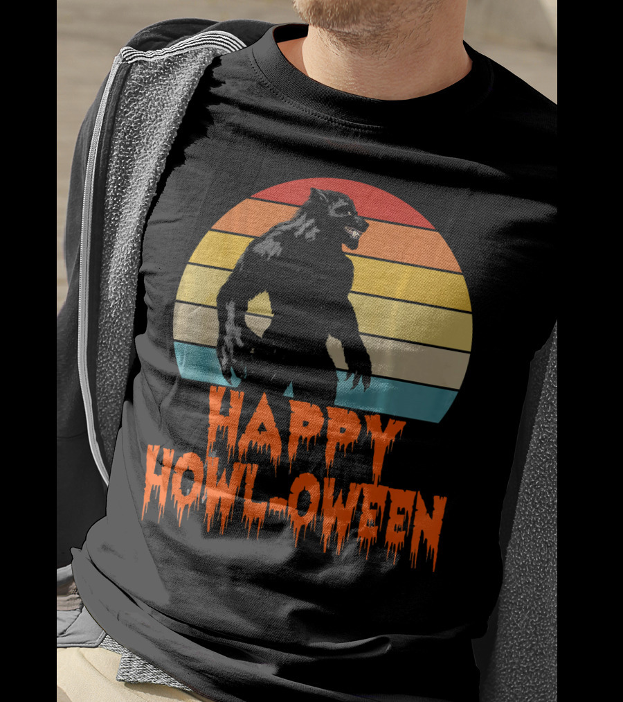Happy Howl-Oween Werewolf Vintage Werewolves Halloween Co T-Shirt