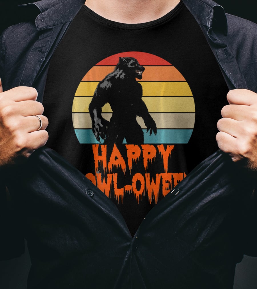 Happy Howl-Oween Werewolf Vintage Werewolves Halloween Co T-Shirt