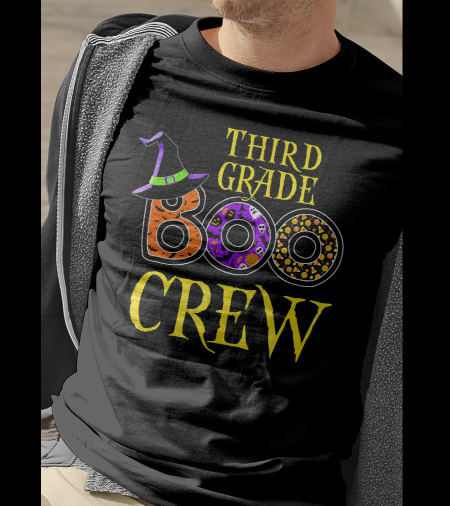 Third Grade Boo Crew Halloween Costume With Witch Hat And Spooky T-Shirt