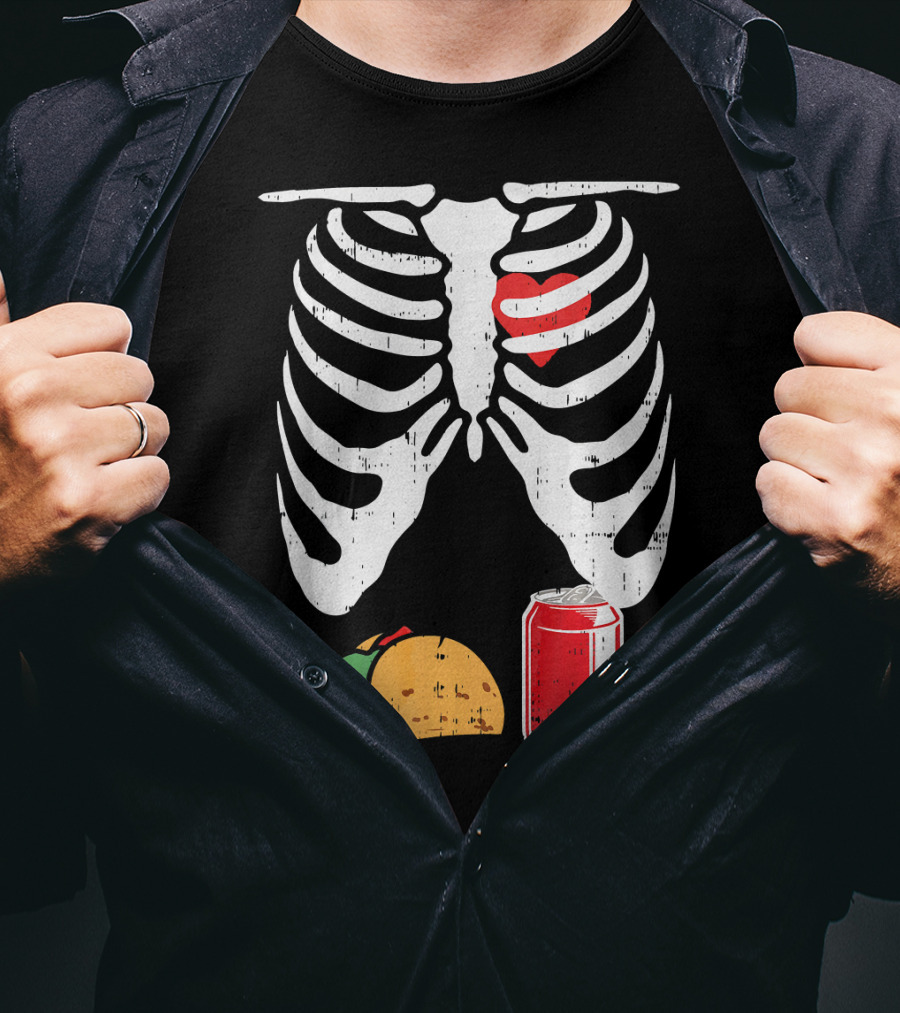 Skeleton Ribcage Heart Taco Beer Can Xray T-Shirt