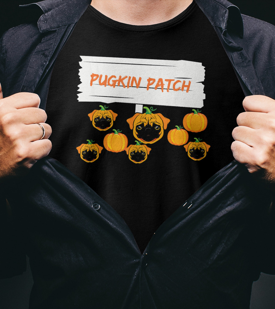 Pugkin Patch Halloween Pumpkin Pug Dog Lovers T-Shirt